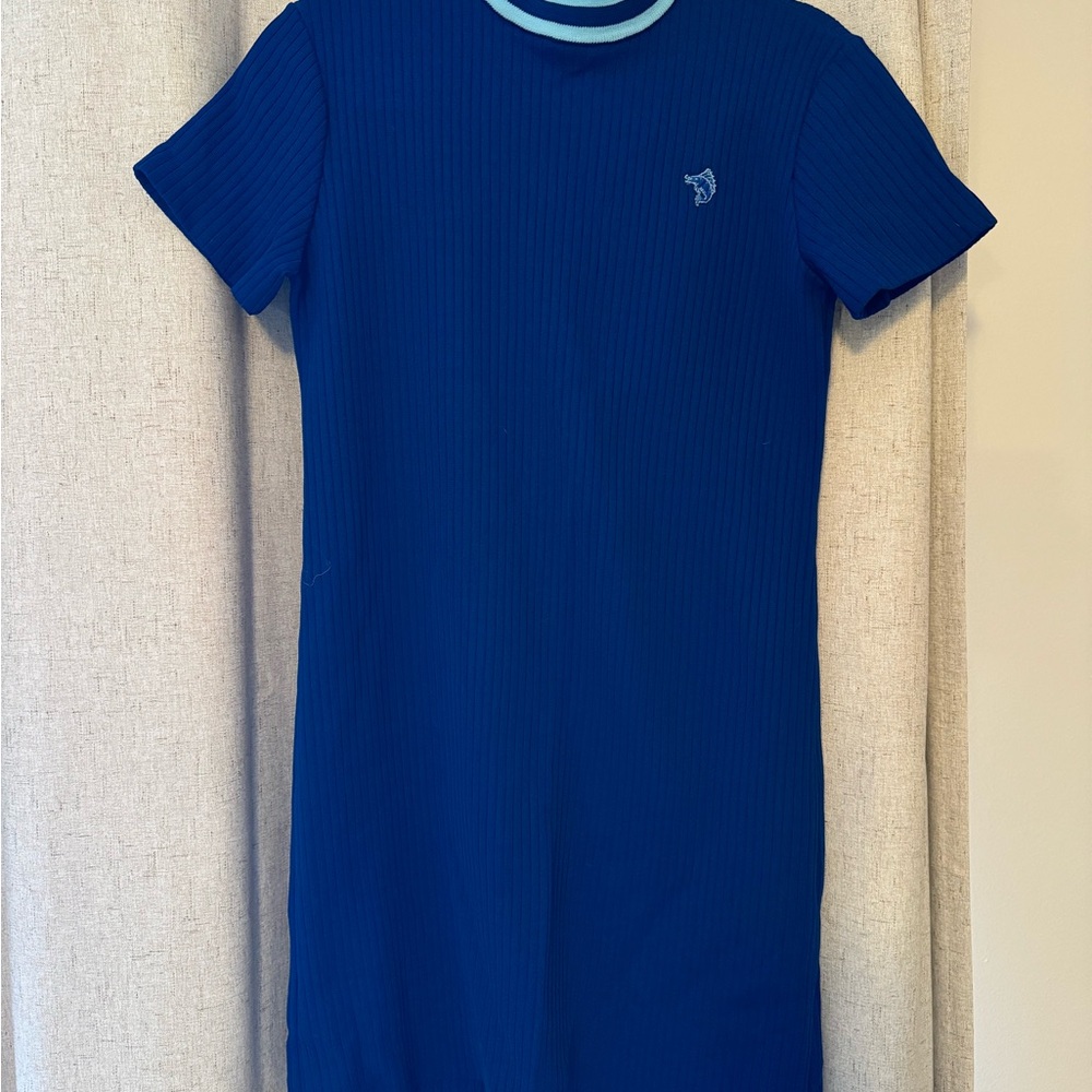 Chic Blue Ribbed Mini Dress
